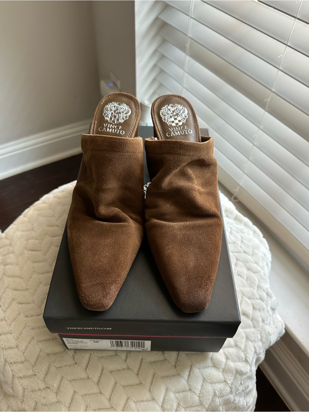 Vince Camuto Chestnut Brown Suede Pointed Mule- Reishi